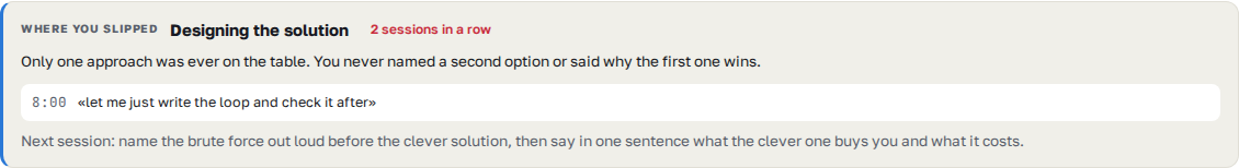 The end of a session: the one thing that went wrong, quoted in your own words